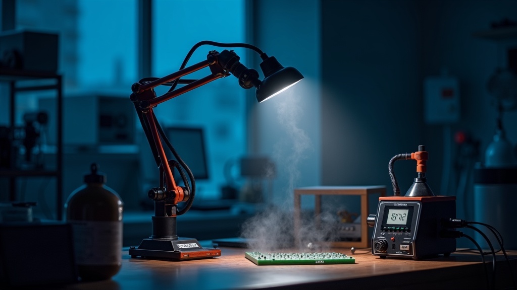 Ramię odciągowe BOFA z oświetleniem LED na stanowisku elektronicznym